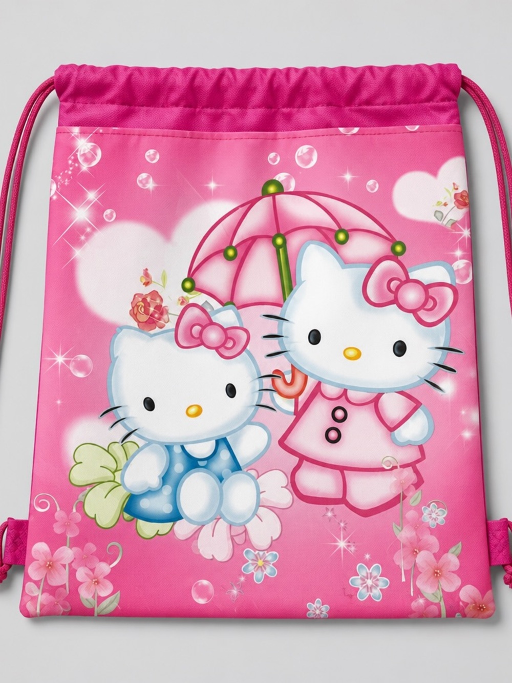 Hello Kitty and Friend Pink Nylon Drawstring Backpack NWT